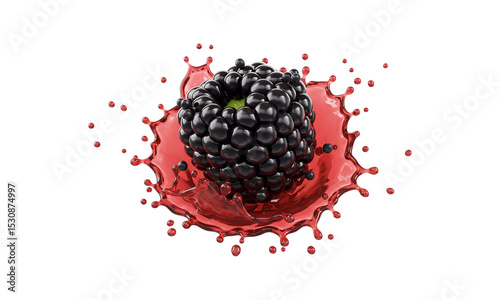 Blackberry Splash: A single, ripe blackberry plunges into a pool of its own juice, creating a vibrant splash of color and texture.