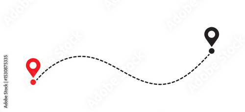 Location Route Path with Dotted Line and Map Pins – Travel Vector Icon