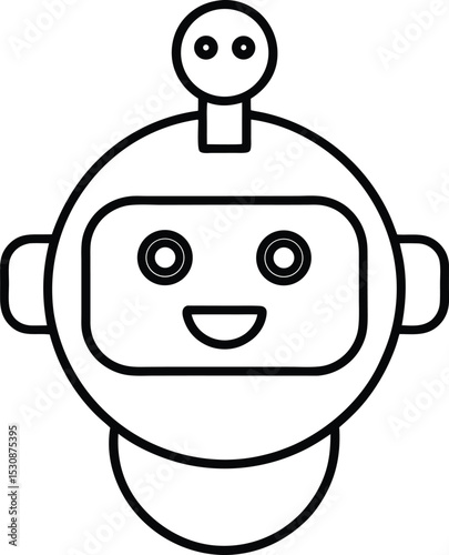 Simple Chatbot Face Merged with Chat Bubble Icon Vector Line art illustration