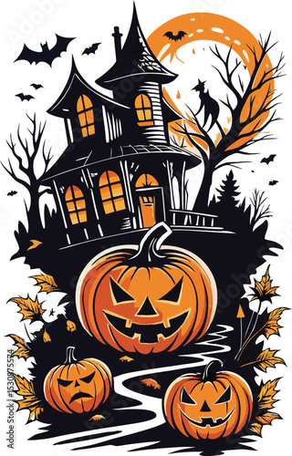 Spooky halloween design elements bats pumpkins and spiders