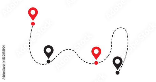 Location Route Path with Dotted Line and Map Pins – Travel Vector Icon