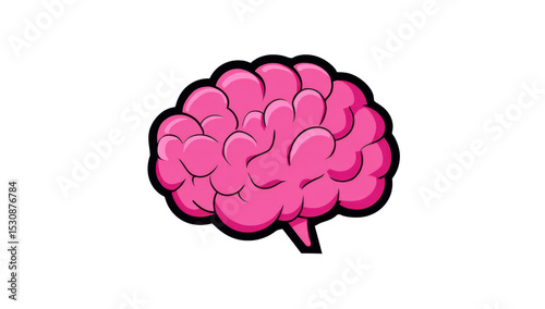 Simple cartoon pink brain icon, transparent background