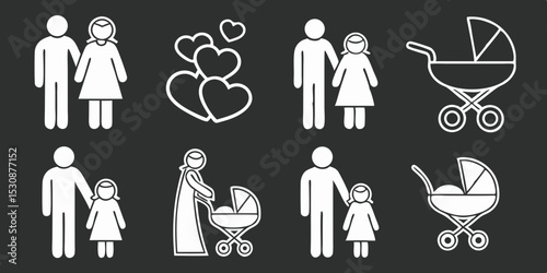 Illustration depicting families with children, including couples, parents with daughters, and baby strollers 4k uhd video