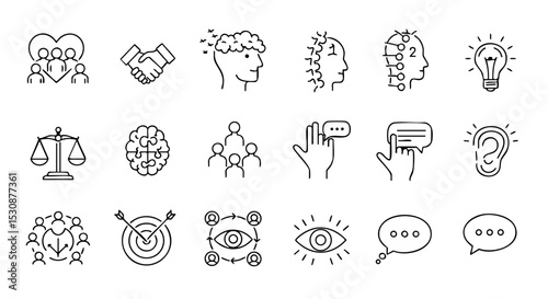 Flat Soft Skills Icons with Collaboration, Time, Mind Balance, Feedback