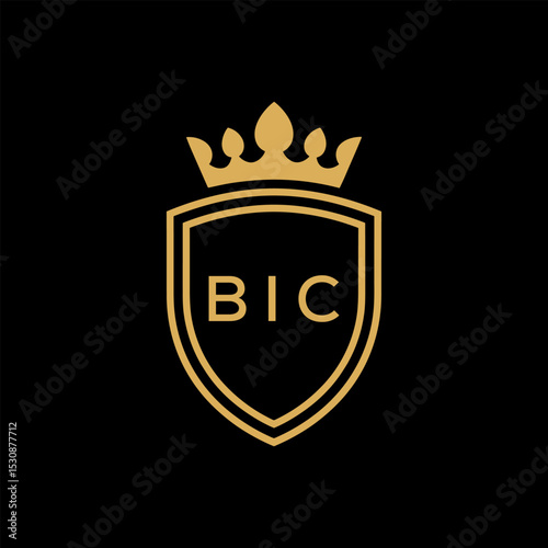"Luxury Royal Shield Logo with Crown and BIC Lettermark – Premium Monogram Design for Branding and Identity"	

