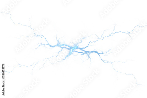 powerful electric lightning bolt with bright blue isolated on white background PNG