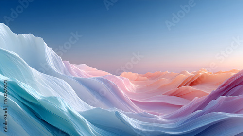 Abstract landscape illustration featuring flowing pastel waves in soft hues, creating a serene and tranquil atmosphere for artistic backgrounds. Selective focus