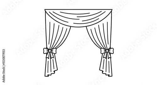 Elegant Curtains Line Art - Simple Vector Illustration