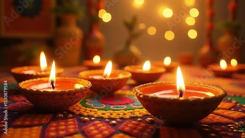 Illuminated oil lamps burning bright with decorative background symbolize hope light over darkness prosperity for diwali culture concept