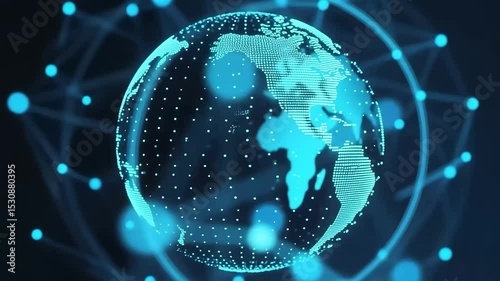 Digital earth globe slowly rotates on a dark background with glowing connections ideal for illustrating global communication or future technology.