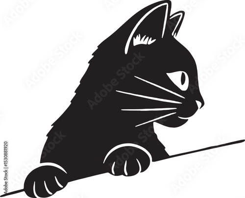 This cat illustration shows a calm cat leaning over a horizontal line. Its relaxed posture makes it great for designs focused on peace, fun, or feline charm.
