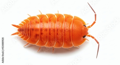 Tangerine Pillbug Vibrant Isopod on White Backdrop Macro Studio Shot. photo