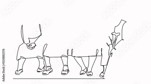 Self drawing animation of one continuous line. Hand drawn animated illustration. person, grandmother, sitting, woman, bench, outdoors, senior, lifestyle, park, elderly