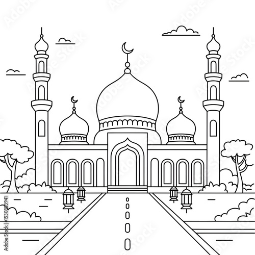 A beautiful line art of a mosque design