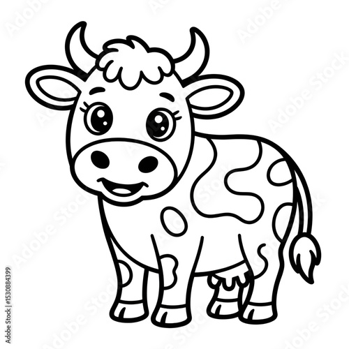 A beautiful cow cartoon line drawing