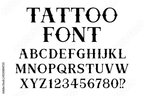 Tattoo font vector alphabet and numbers set in vintage style