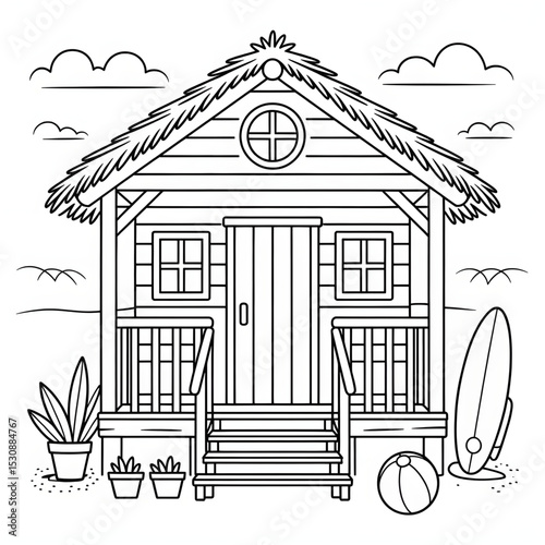 sketch of a beach hut coloring page