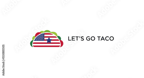 Patriotic Taco with USA Flag and Star - "Let's go taco" Text Art