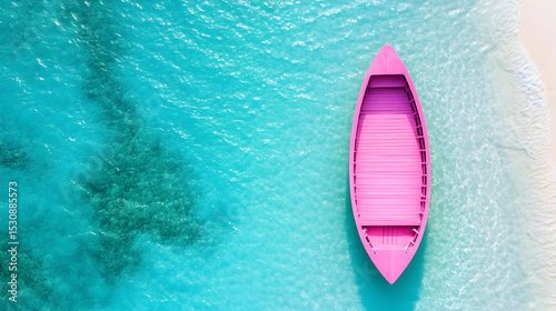Pink boat on tropical beach ocean water
