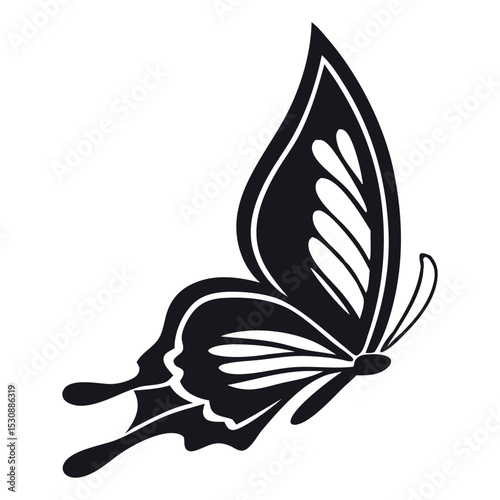 Stylized Black Butterfly Silhouette Vector – Elegant Insect Design Clipart