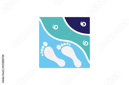  Summer beach logo vector illustration, Beach and island logo design, vector design template of beach icons, The beach logo with sea wave , coconut leaf , boat and sun vector set design