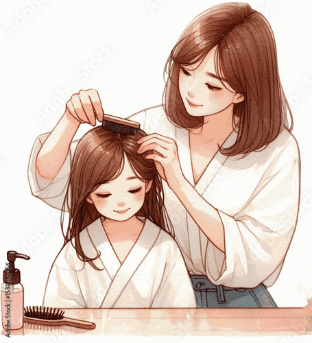 Mother combs her child's hair isolated watercolor vector illustration svg