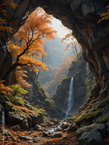 Autumns enchanting embrace: a rocky forest enclave
