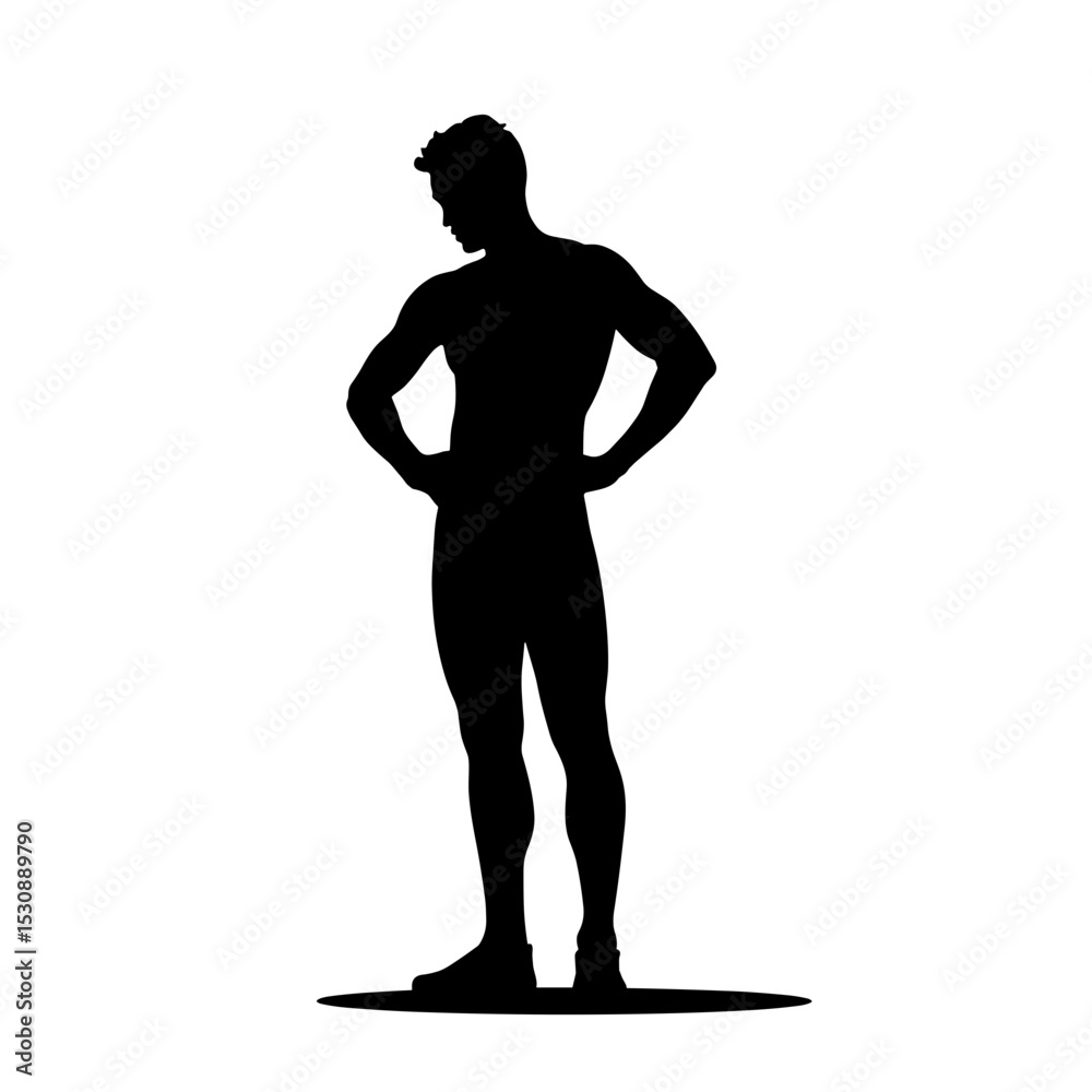 Fototapeta premium Athlete silhouette posing confidently on white background, fitness determination