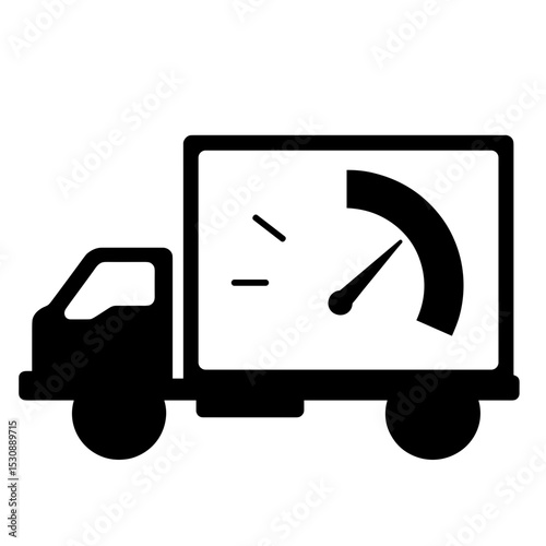 Silhouette of delivery truck with speedometer icon, logistics efficiency visualization