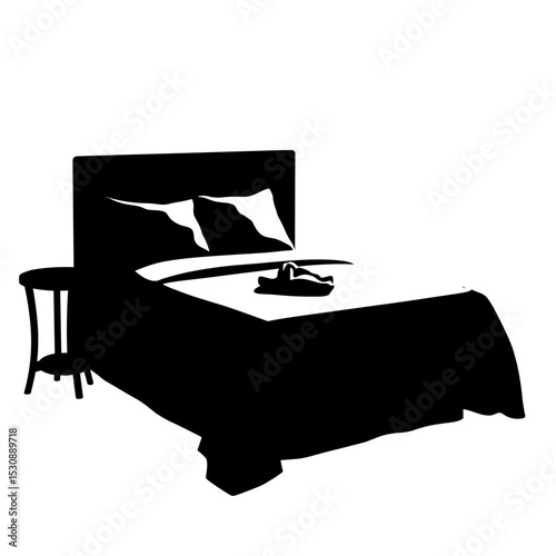 Silhouette of folded robe on hotel bed, hospitality luxury invitation