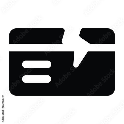 Simple Broken Credit Card glyph icon. The icon can be used for websites, print templates, presentation templates, illustrations, etc	
