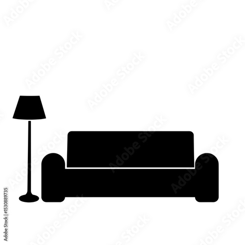 Silhouette of sofa and floor lamp on white background, minimalistic interior design