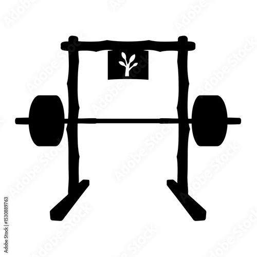 Silhouette of bamboo weight rack with eco symbol flag, green fitness innovation