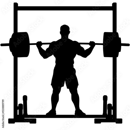 Silhouette of man lifting barbell on white background, strength training focus