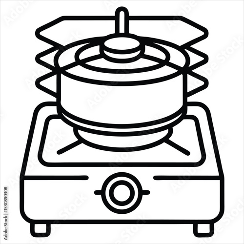 Pot on a stovetop burner icon isolated on white background