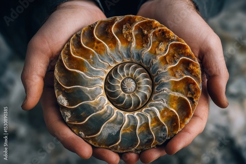 Shell Fossil. Dactylioceras: A Jurassic Ammonite Cephalopod in Spiral Shell photo