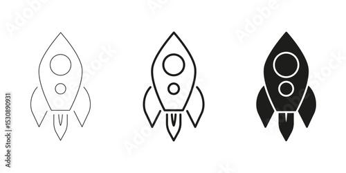 Rocket Ship Icons In Line, Outline, And Glyph Icon Set. Space Exploration And Innovation Symbol Collection. Technology, Startup, And Futuristic Themes. Isolated Vector Illustration