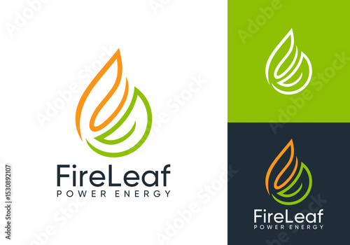 creative fire with leaf logo. nature energy oil gas vector design concept	
