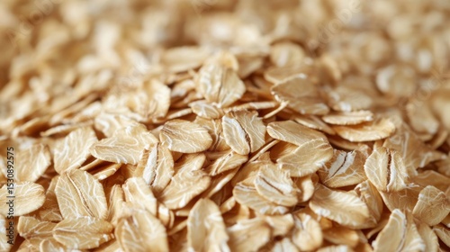 Detailed macro view of rolled oats showcasing their soft, flaky structure in a dense arrangement with light golden tones perfect for culinary inspiration