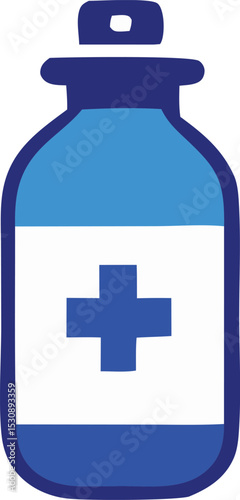 Simple illustration of a medical bottle with a cross symbol
