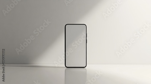 Modern smartphone displayed vertically on a pristine white background with soft shadows highlighting its sleek design and minimalist aesthetic