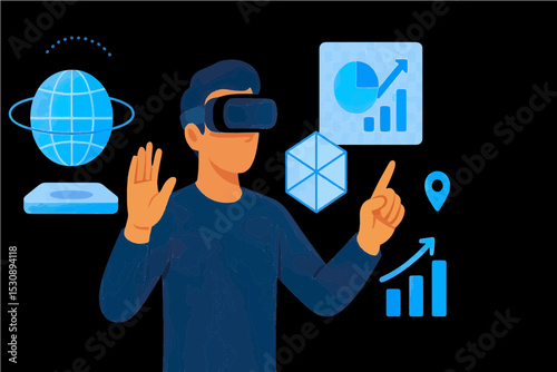 Virtual Reality Data Visualization – Flat Vector Illustration