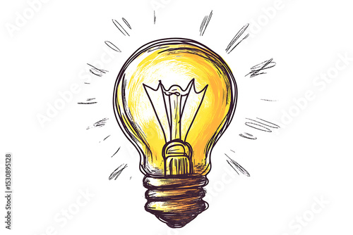  Illustration of a glowing light bulb in sketch style, symbolizing creativity and innovation. Ideal for concepts of ideas and inspiration