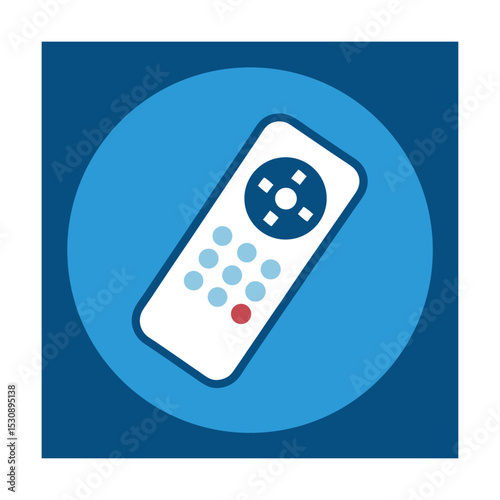 Modern vector illustration of a television remote control within a blue circle and frame