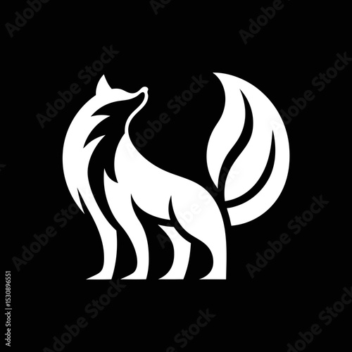Wolf, Fox vector button style logo on black for hunting, nature, or wild branding.