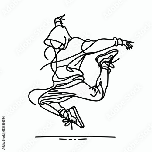 hip hop dancer silhouette illustration, dynamic movement, energetic pose, urban style