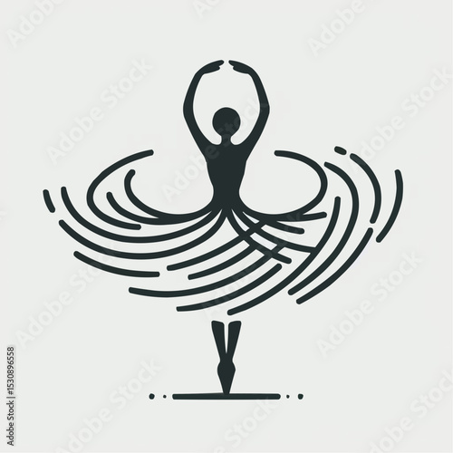 Stylized illustration of a ballerina in motion creating swirling lines, representing grace and beauty