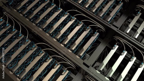 Cryptocurrency Mining Rigs Loop 3D Video Animation