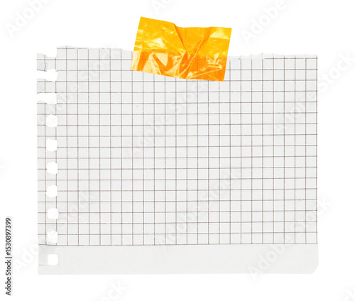 Blank notepad paper attached by adhesive tape, isolated on transparent background. Office blank paper concept