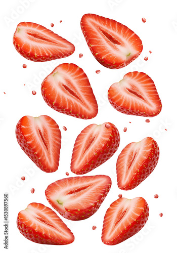 Fresh Strawberry Slices in Mid-Air, Perfect for Food Photography